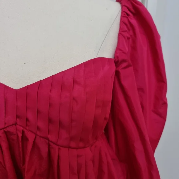 Zara Taffeta Puffed Sleeve Mini Dress Hot Pink Size M - Picture 4 of 7